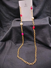 Elegant Gold Chain Necklace with Pearls & Pink Beads
