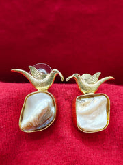 Gold-Plated Bird & Pearl Earrings
