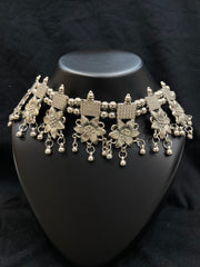 Oxidized Silver Floral Choker Necklace (Copy)