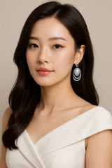 ELEGANT SILVER& GEMSTONE DROP EARRINGS