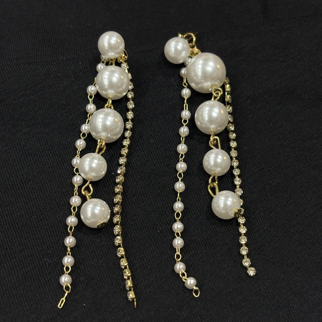 Glamorous Pearl & Crystal Dangle Earrings