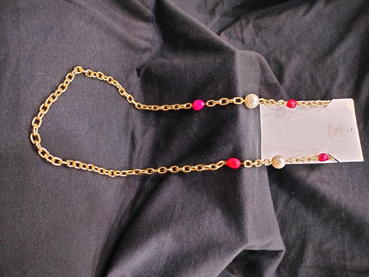 Elegant Gold Chain Necklace with Pearls & Pink Beads