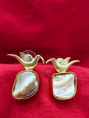 Gold-Plated Bird & Pearl Earrings