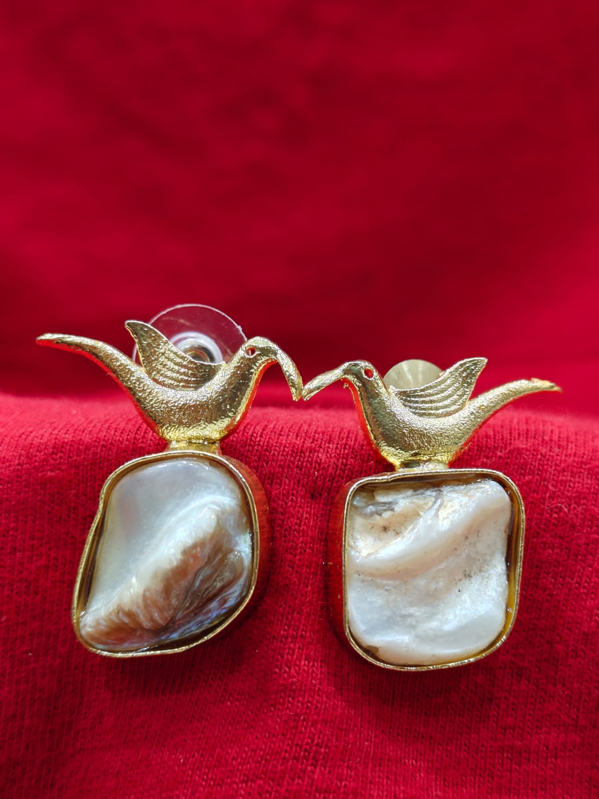 Gold-Plated Bird & Pearl Earrings