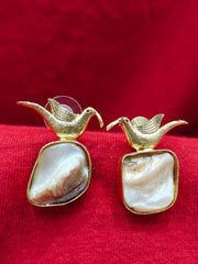 Gold-Plated Bird & Pearl Earrings